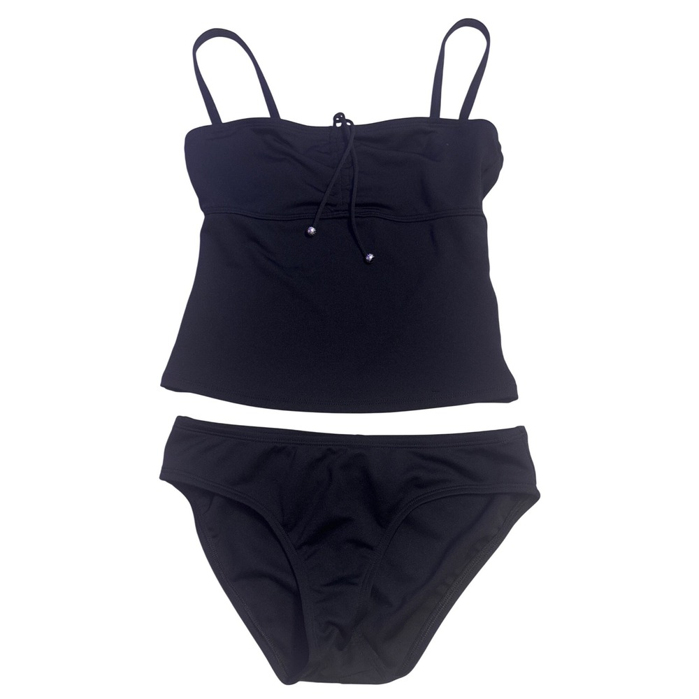 Catalina Black Ruched Drawstring Tankini 2 Piece Swimsuit Bikini Bottom S 4/6